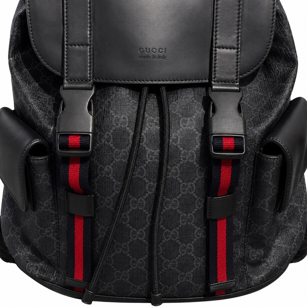 GUCCI GG SUPREME Backpack Black Soft Canvas Leather Large Size AUTHENTIC - Picture 13 of 17